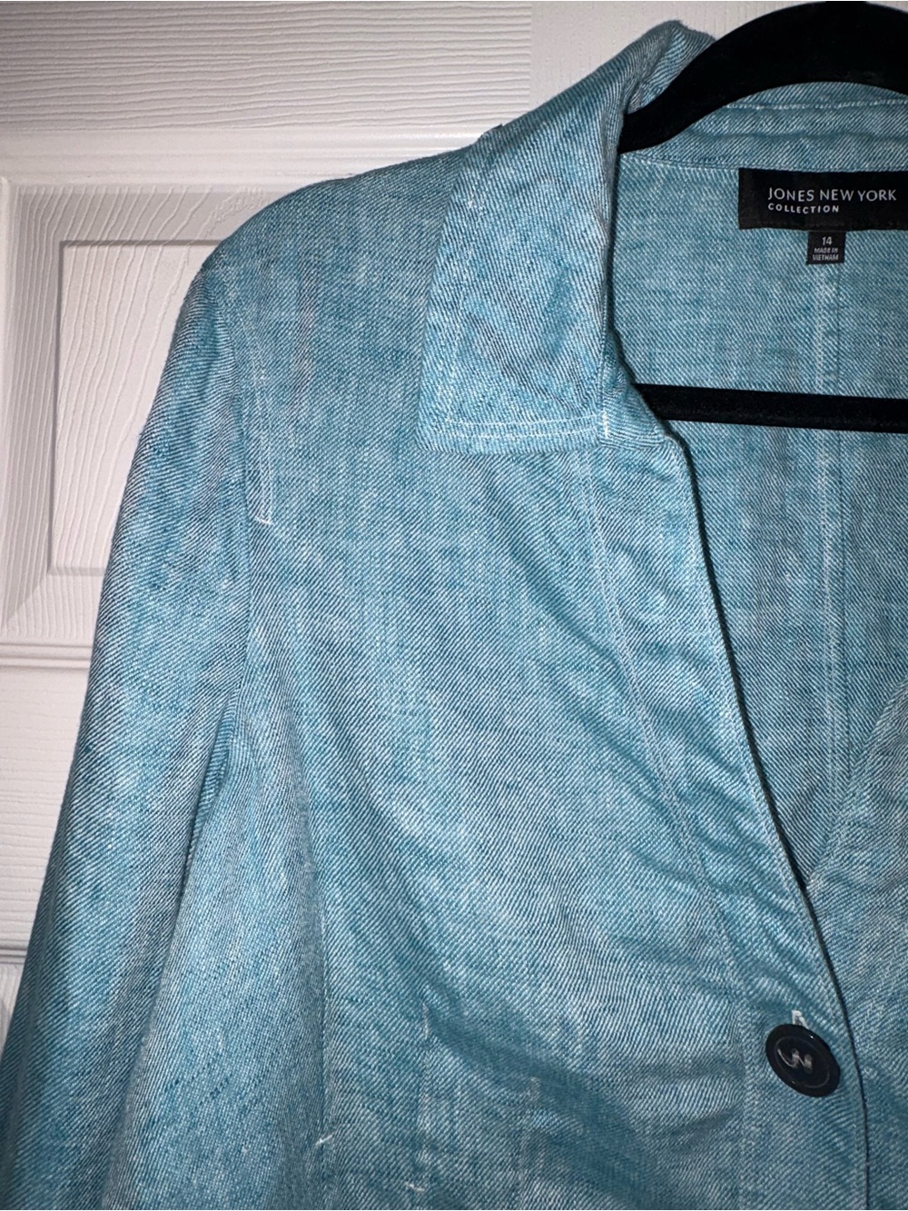 Jones New York Teal-Blue Linen Blend Three-Button Blazer - Picture 7 of 16